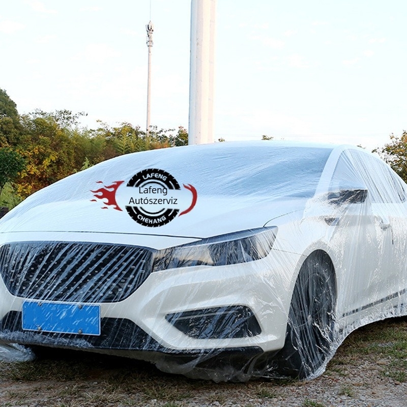 Egyedi logóval ellátott eldobható autófedő, átlátszó, vízálló és porálló, műanyag átlátszó autófedő — Márka Yy; Anyag: Más; Személyre szabás: Igen; Alkalmazható modellek: Különféle