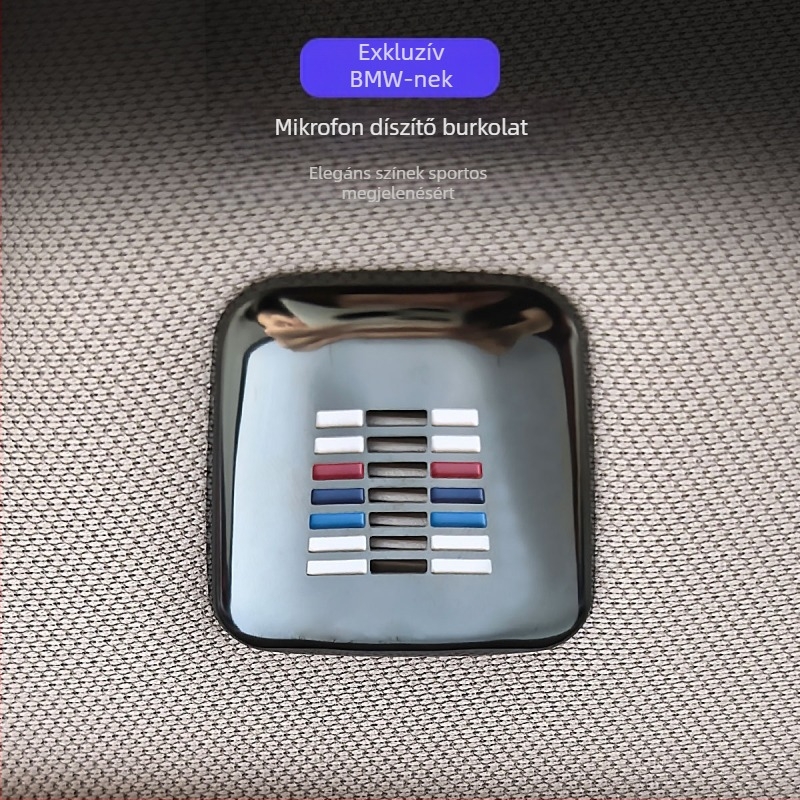 BMW mikrofonfémvédő – rozsdamentes acélból; Modell: BMW microphone metal cover; telepítés: ragasztó típus; testreszabás: igen; logó nyomtatása: igen