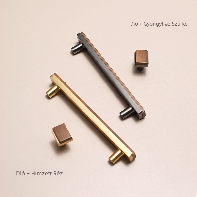 Gardrób- és fiófogantyú, Új kínai stílus, tömörfa és cinkötvözet, elektroplating felület, modell 2103 walnut copper