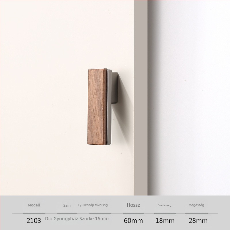 Gardrób- és fiófogantyú, Új kínai stílus, tömörfa és cinkötvözet, elektroplating felület, modell 2103 walnut copper
