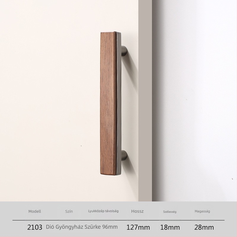 Gardrób- és fiófogantyú, Új kínai stílus, tömörfa és cinkötvözet, elektroplating felület, modell 2103 walnut copper