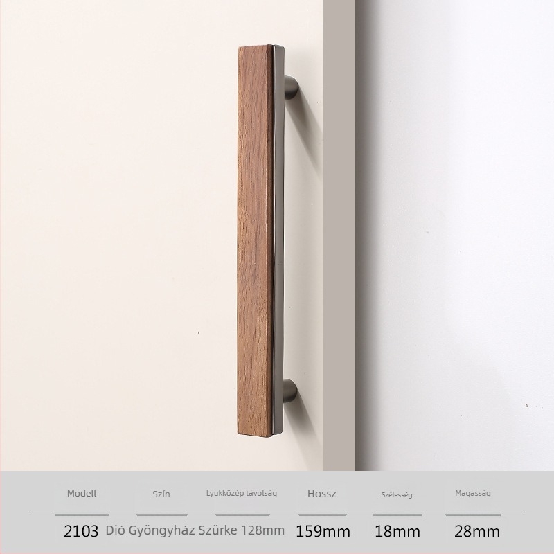 Gardrób- és fiófogantyú, Új kínai stílus, tömörfa és cinkötvözet, elektroplating felület, modell 2103 walnut copper