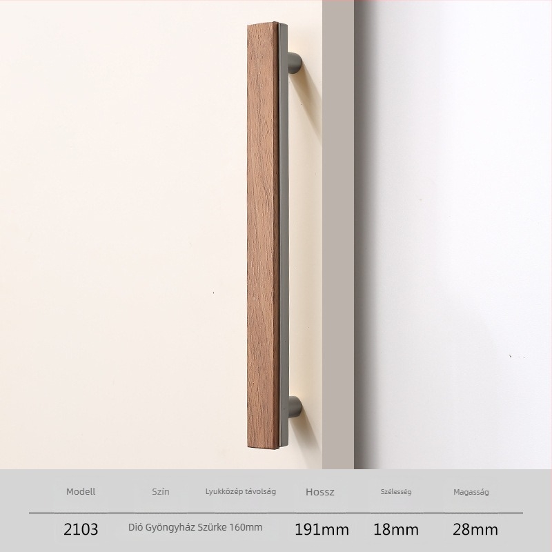 Gardrób- és fiófogantyú, Új kínai stílus, tömörfa és cinkötvözet, elektroplating felület, modell 2103 walnut copper