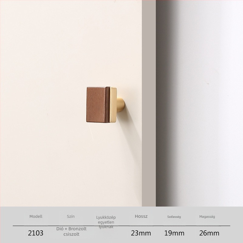 Gardrób- és fiófogantyú, Új kínai stílus, tömörfa és cinkötvözet, elektroplating felület, modell 2103 walnut copper