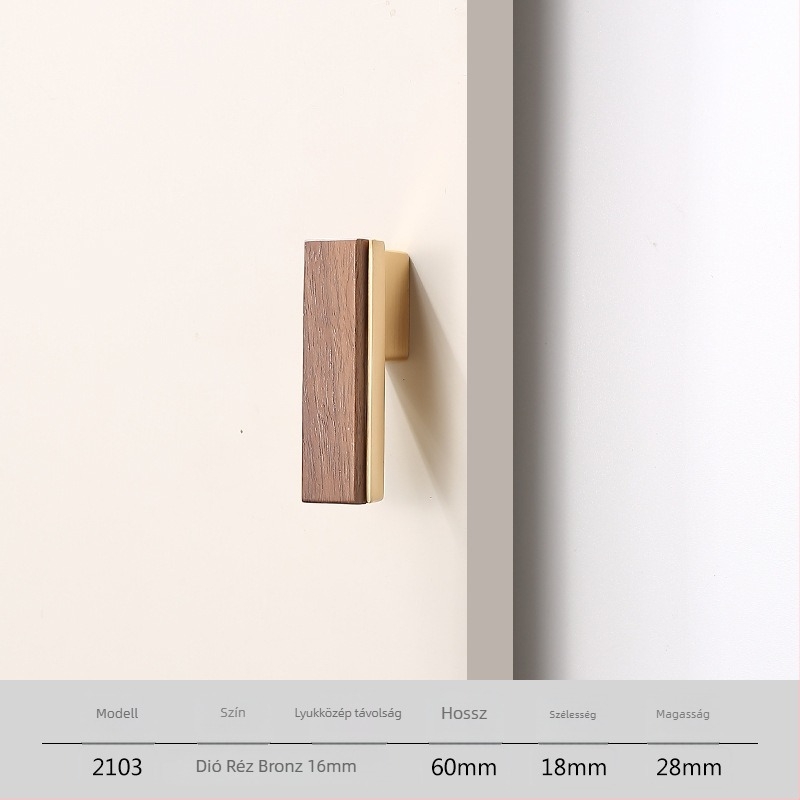 Gardrób- és fiófogantyú, Új kínai stílus, tömörfa és cinkötvözet, elektroplating felület, modell 2103 walnut copper