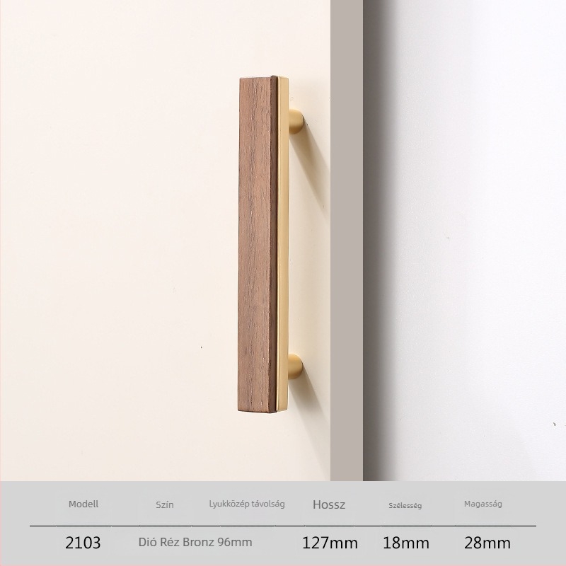 Gardrób- és fiófogantyú, Új kínai stílus, tömörfa és cinkötvözet, elektroplating felület, modell 2103 walnut copper