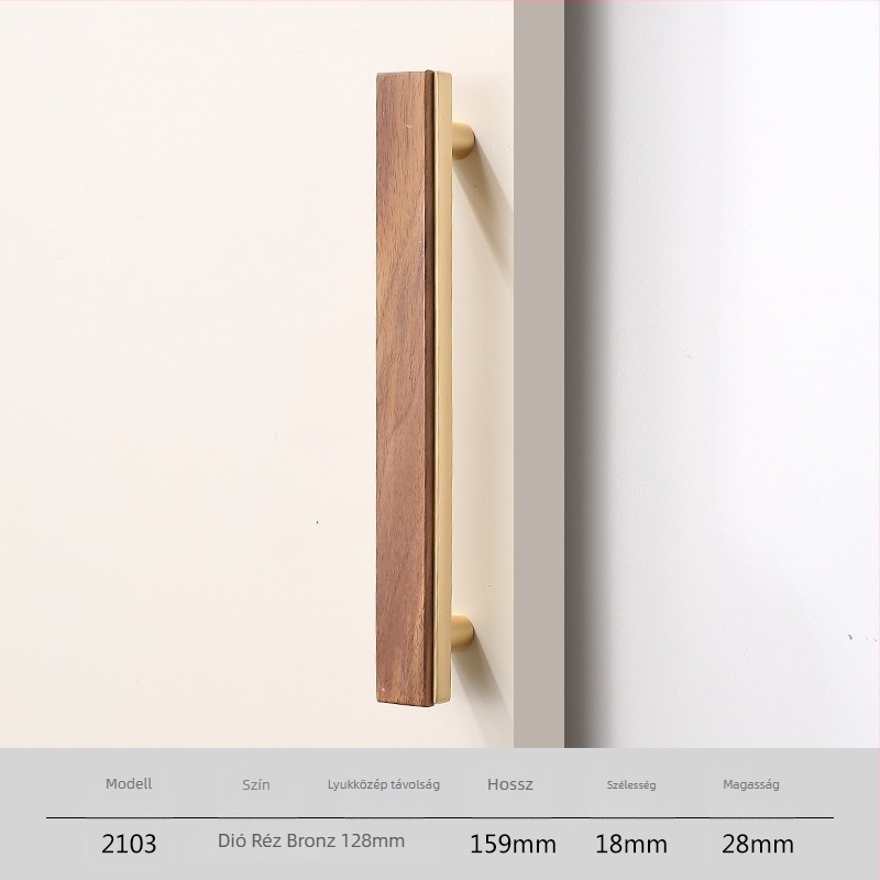Gardrób- és fiófogantyú, Új kínai stílus, tömörfa és cinkötvözet, elektroplating felület, modell 2103 walnut copper