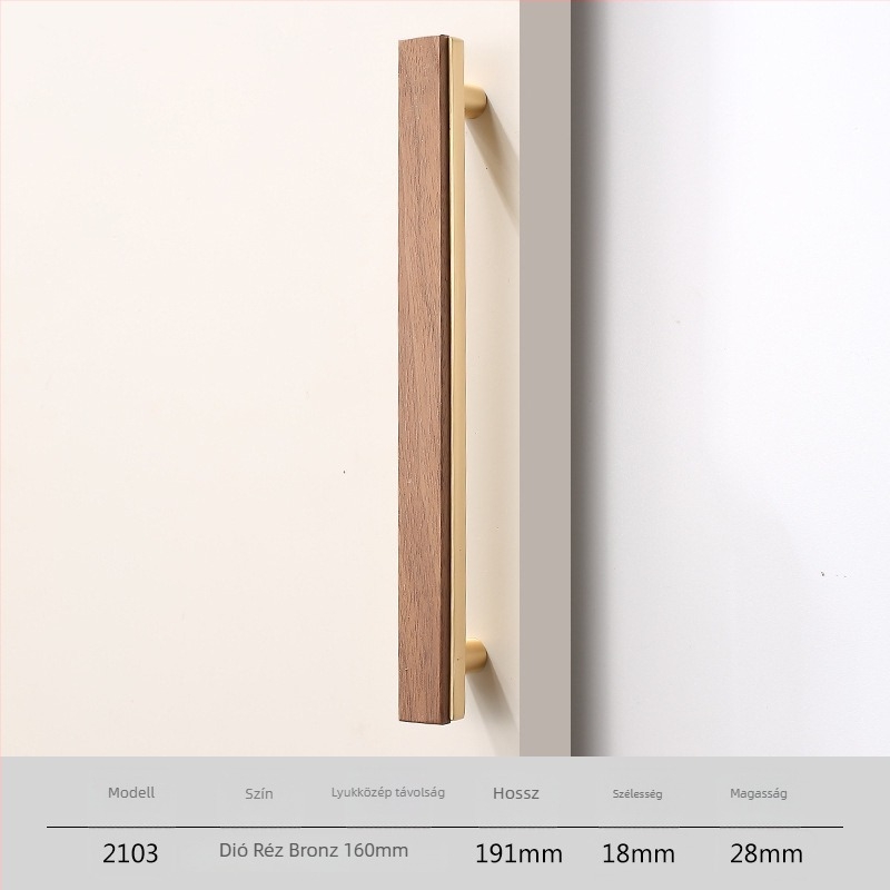 Gardrób- és fiófogantyú, Új kínai stílus, tömörfa és cinkötvözet, elektroplating felület, modell 2103 walnut copper