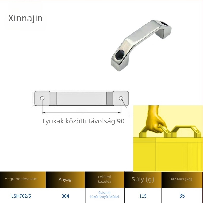 304 rozsdamentes acél, nehéz ipari ívelt anti-theft fogantyú szekrényajtóhoz, tükörfényes felülettel, vastított modell Lsh702/Lsh707