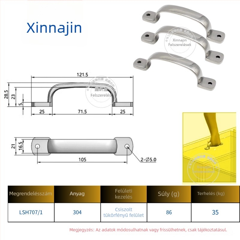 304 rozsdamentes acél, nehéz ipari ívelt anti-theft fogantyú szekrényajtóhoz, tükörfényes felülettel, vastított modell Lsh702/Lsh707