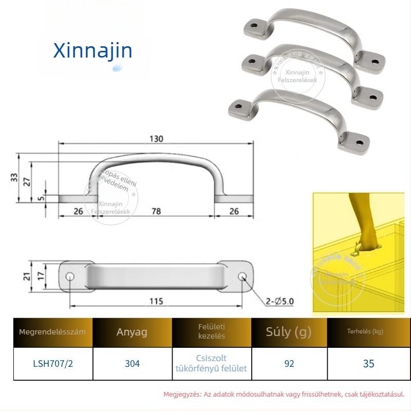 304 rozsdamentes acél, nehéz ipari ívelt anti-theft fogantyú szekrényajtóhoz, tükörfényes felülettel, vastított modell Lsh702/Lsh707