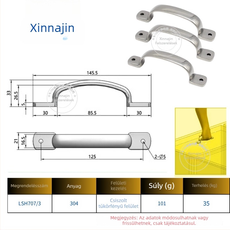 304 rozsdamentes acél, nehéz ipari ívelt anti-theft fogantyú szekrényajtóhoz, tükörfényes felülettel, vastított modell Lsh702/Lsh707