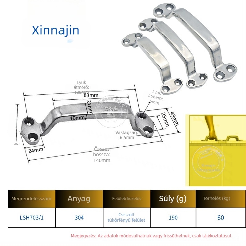 304 rozsdamentes acél, nehéz ipari ívelt anti-theft fogantyú szekrényajtóhoz, tükörfényes felülettel, vastított modell Lsh702/Lsh707