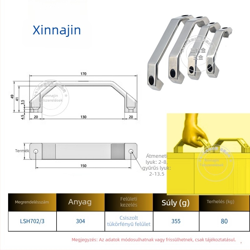 304 rozsdamentes acél, nehéz ipari ívelt anti-theft fogantyú szekrényajtóhoz, tükörfényes felülettel, vastított modell Lsh702/Lsh707