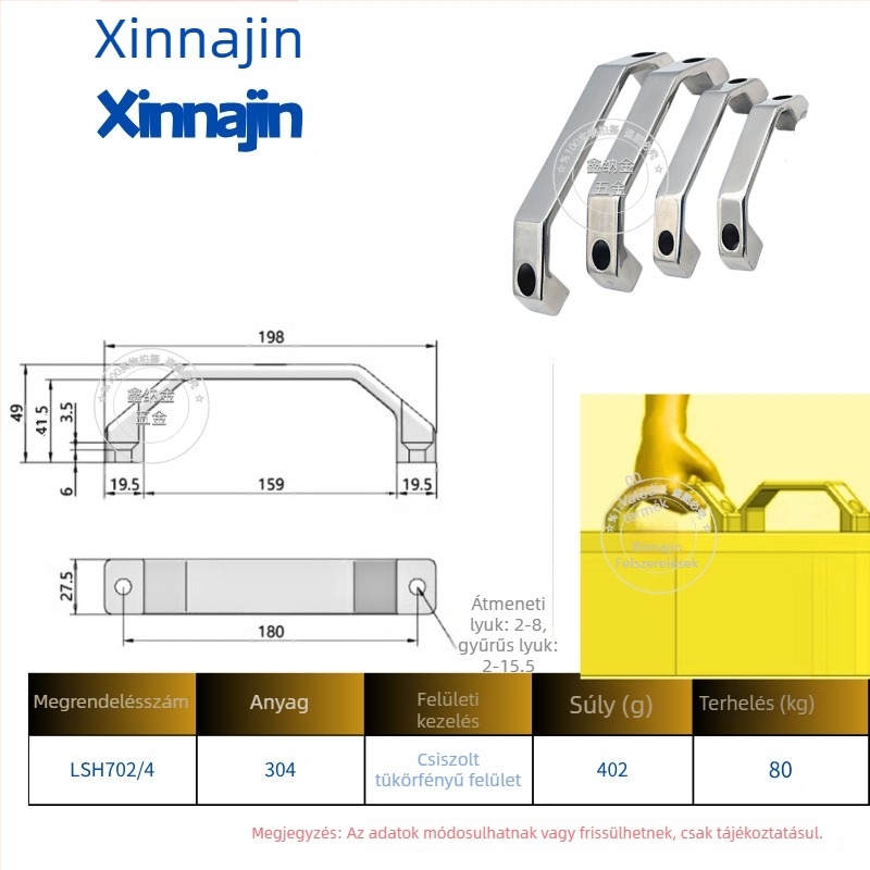 304 rozsdamentes acél, nehéz ipari ívelt anti-theft fogantyú szekrényajtóhoz, tükörfényes felülettel, vastított modell Lsh702/Lsh707