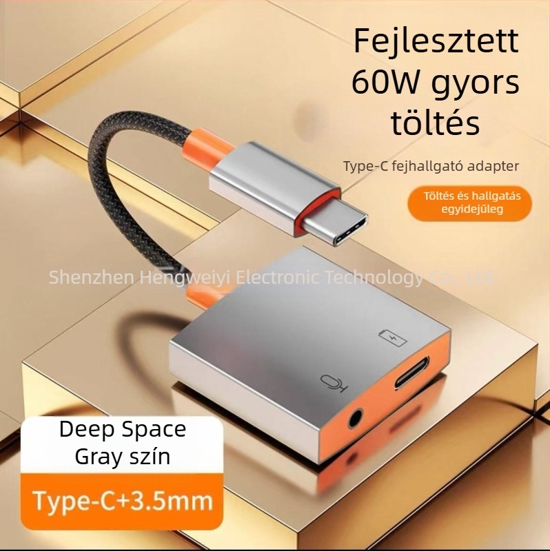 Apple-kompatibilis Type-C audió adapter fejhallgatóhoz - 2-in-1 dekódoló átalakító, modell Hwy-007, márka Yycz