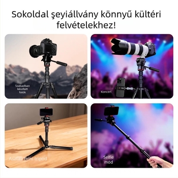 Kamera tripod hidraulikus gimbellel, alumínium ötvözetből, teherbírás 2–5 kg, súly 1,16 kg, gyorskioldó lemez