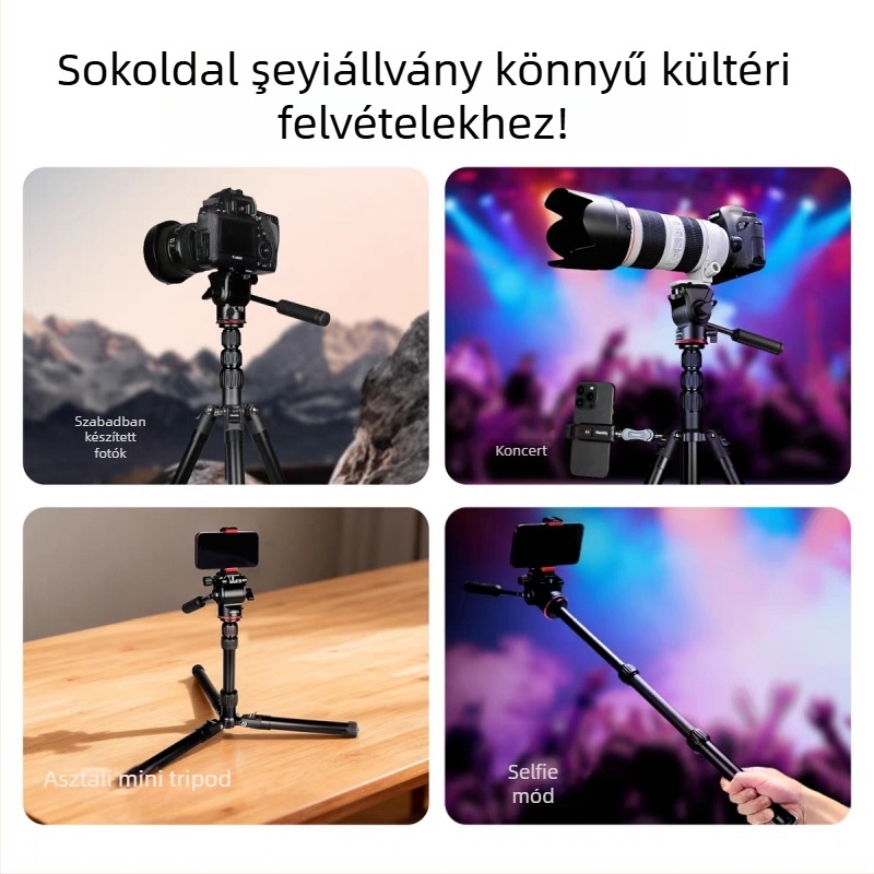 Kamera tripod hidraulikus gimbellel, alumínium ötvözetből, teherbírás 2–5 kg, súly 1,16 kg, gyorskioldó lemez