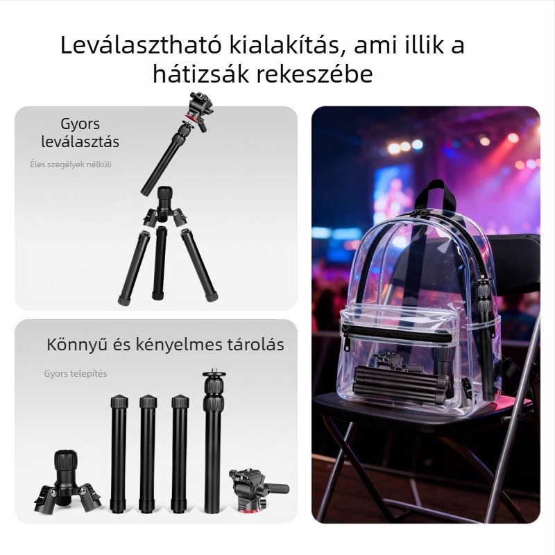 Kamera tripod hidraulikus gimbellel, alumínium ötvözetből, teherbírás 2–5 kg, súly 1,16 kg, gyorskioldó lemez