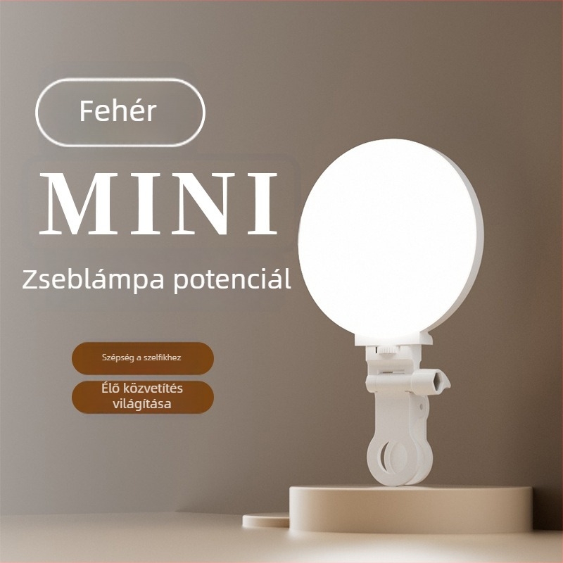 Mini LED lámpa a telefonhoz klipszelt — hordozható töltőfény, három színárnyalat, kézi használat, irodai/élő közvetítésre és selfie-re, 10W alatt