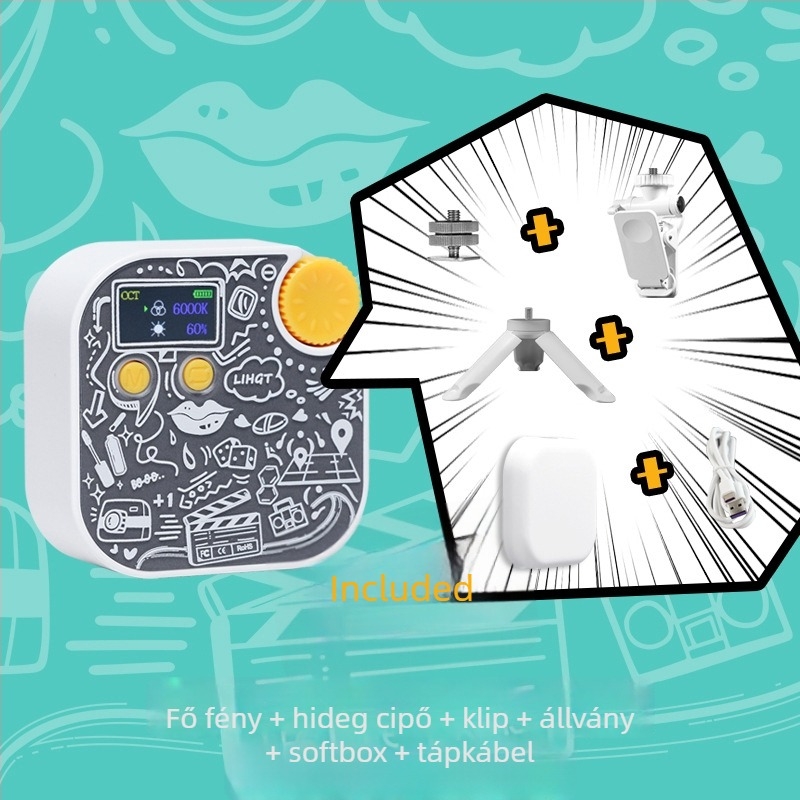Hordozható fotózási fény (6W, 5V, állítható fényerő, önálló tápegység)
