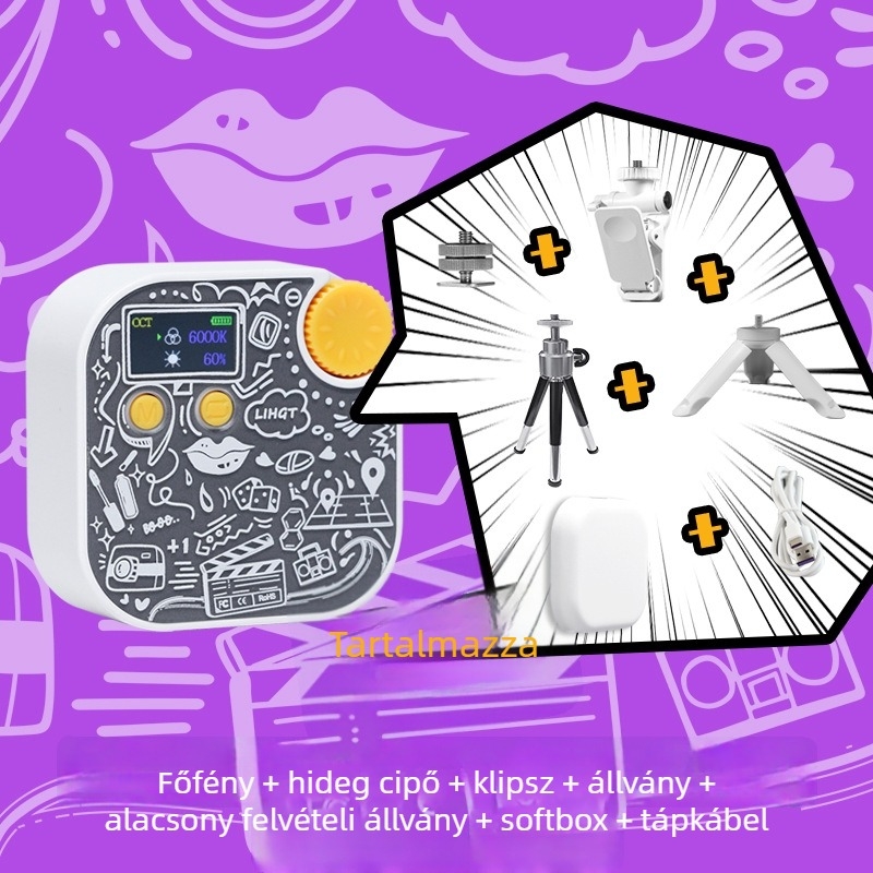 Hordozható fotózási fény (6W, 5V, állítható fényerő, önálló tápegység)