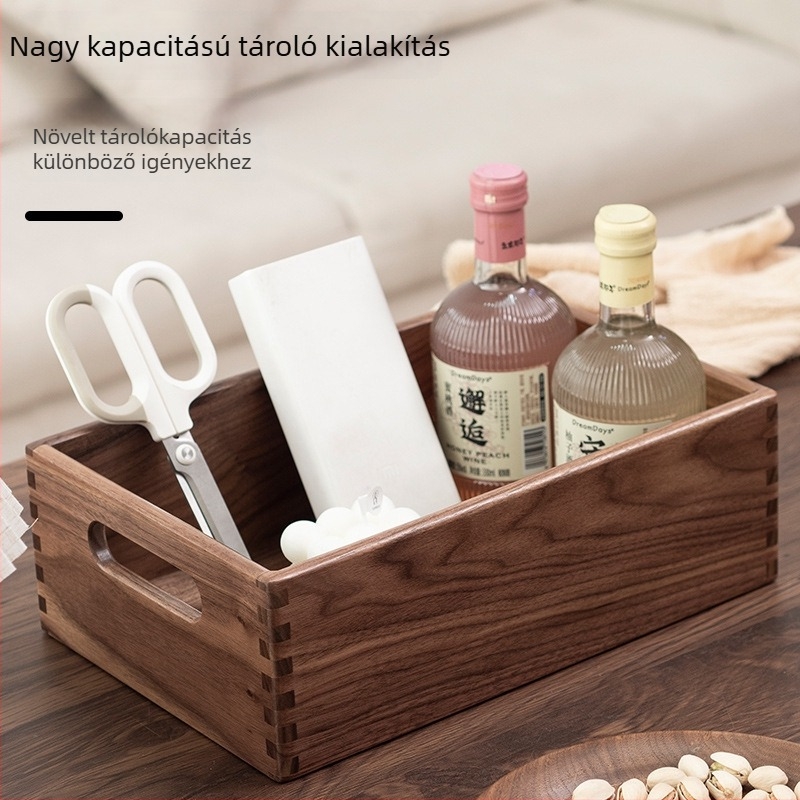 Diófából készült asztali tároló kosár, nyitott, 3 L kapacitás, kozmetikumokhoz és apróságokhoz