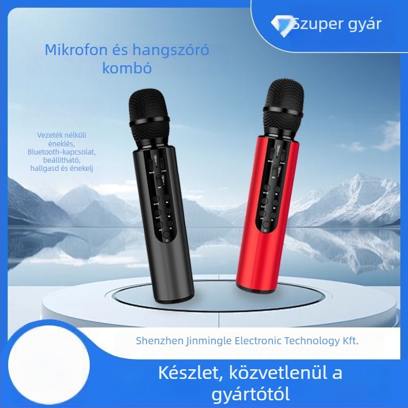 M6 vezeték nélküli mikrofon beépített hangszóróval és hangkártyával (Bluetooth 5.3, 1200–2000 mAh akkumulátor, SNR ≥85 dB, 10 W)