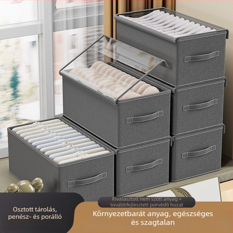 Összecsukható ruhatároló doboz fedővel, porálló, gardrób rendező, 26 L, méretek 47 × 28 × 20 cm