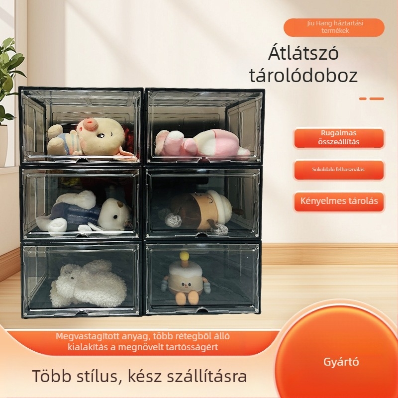 Cipő tároló doboz – Átlátszó akril, mágneses zárás, elülső oldalsó nyitás, megerősített kivitel, 18 L kapacitás