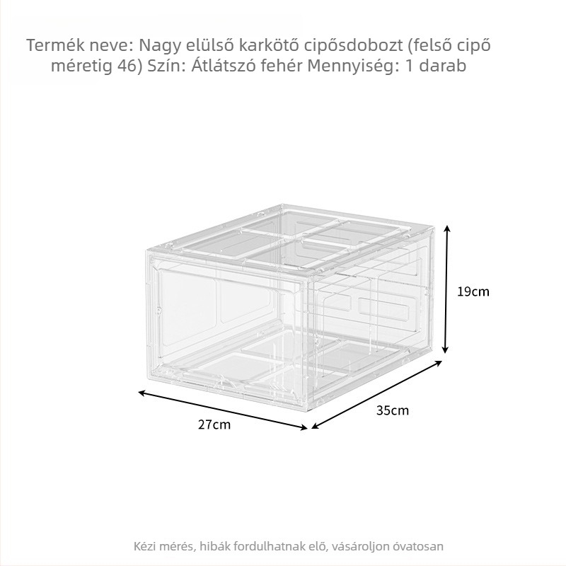 Cipő tároló doboz – Átlátszó akril, mágneses zárás, elülső oldalsó nyitás, megerősített kivitel, 18 L kapacitás