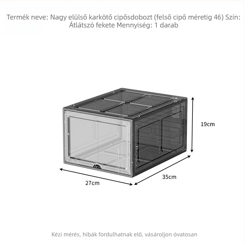 Cipő tároló doboz – Átlátszó akril, mágneses zárás, elülső oldalsó nyitás, megerősített kivitel, 18 L kapacitás