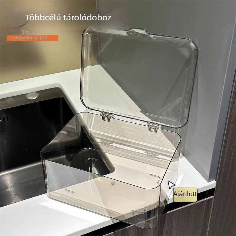Flip-Top asztali ékszertároló doboz fedéllel, átlátszó PET, 12 L