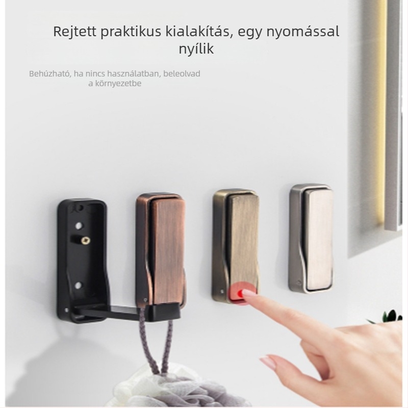 Olefo láthatatlan gardrób akasztó - lyukasztás nélküli, összecsukható, alumínium ötvözet, felület elektroplatált, az ajtóhoz/falra, Modell 800, modern minimalista stílus