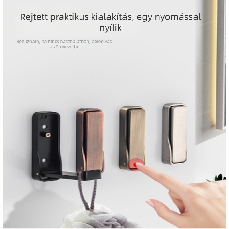 Olefo láthatatlan gardrób akasztó - lyukasztás nélküli, összecsukható, alumínium ötvözet, felület elektroplatált, az ajtóhoz/falra, Modell 800, modern minimalista stílus