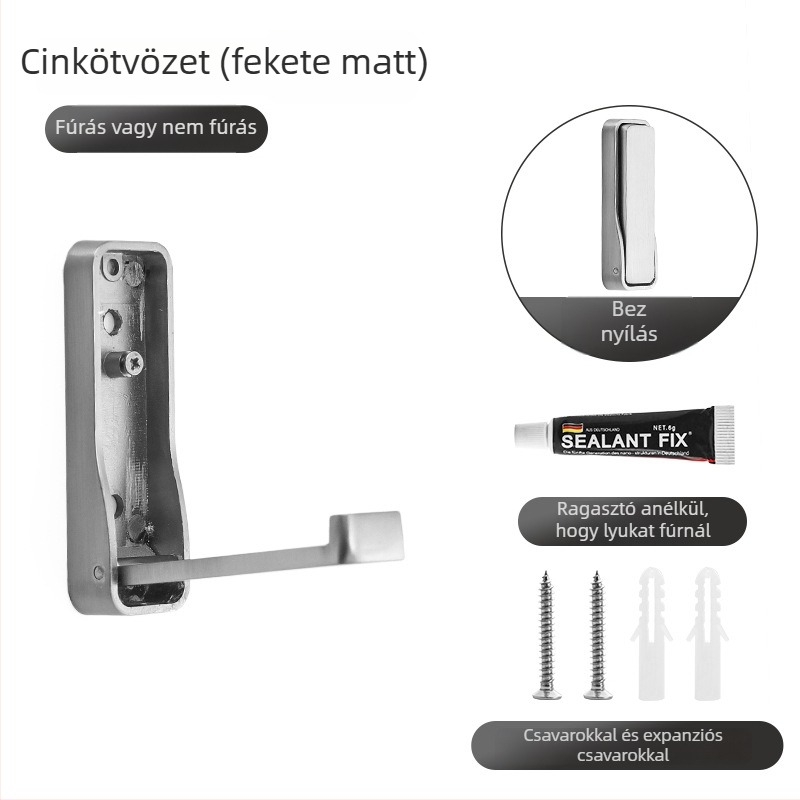 Olefo láthatatlan gardrób akasztó - lyukasztás nélküli, összecsukható, alumínium ötvözet, felület elektroplatált, az ajtóhoz/falra, Modell 800, modern minimalista stílus