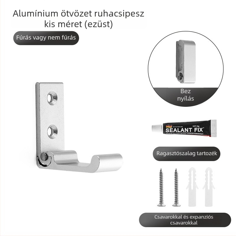 Olefo láthatatlan gardrób akasztó - lyukasztás nélküli, összecsukható, alumínium ötvözet, felület elektroplatált, az ajtóhoz/falra, Modell 800, modern minimalista stílus