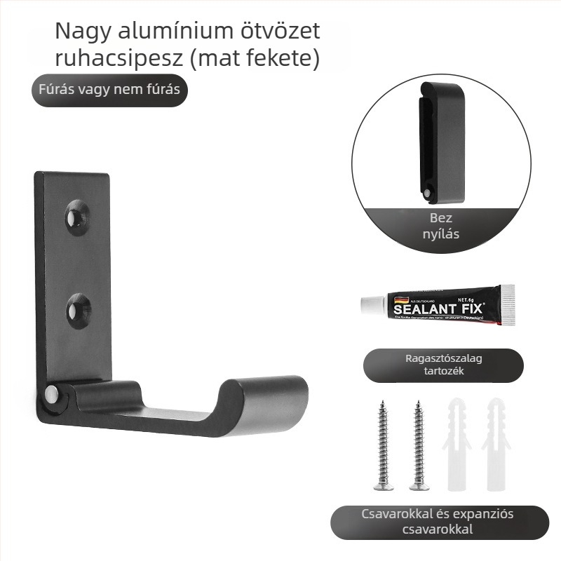 Olefo láthatatlan gardrób akasztó - lyukasztás nélküli, összecsukható, alumínium ötvözet, felület elektroplatált, az ajtóhoz/falra, Modell 800, modern minimalista stílus