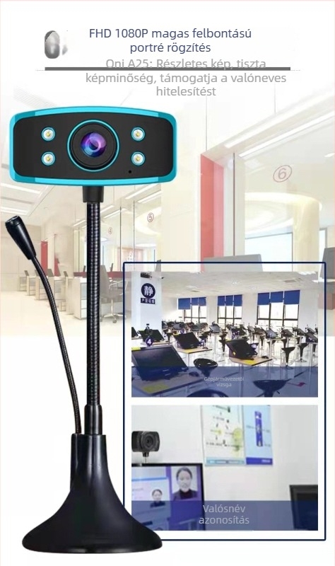 HD USB webkamera beépített mikrofonnal (1080p, 30fps, 2MP, USB 2.0, manuális fókusz)