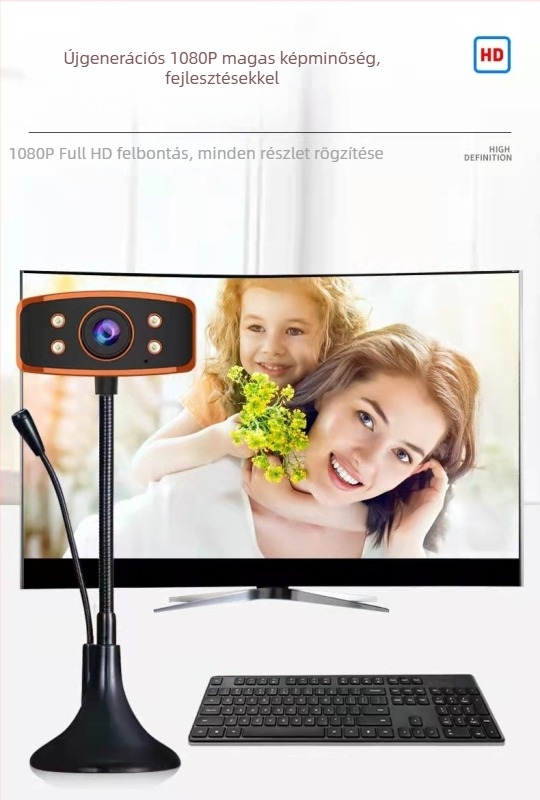 HD USB webkamera beépített mikrofonnal (1080p, 30fps, 2MP, USB 2.0, manuális fókusz)