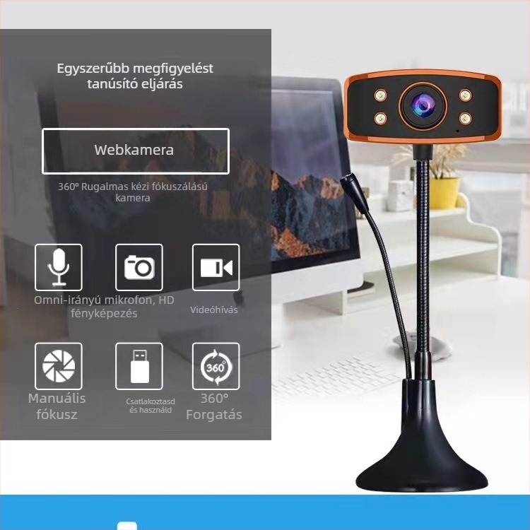 HD USB webkamera beépített mikrofonnal (1080p, 30fps, 2MP, USB 2.0, manuális fókusz)