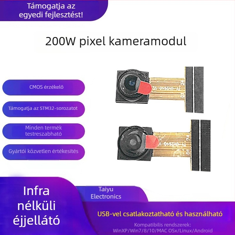 OV2640 kamera modul 2MP CMOS szenzorral, DVP interfész, ESP32 MCU, 65°/160° látómező, 1280x720 felbontás 45fps