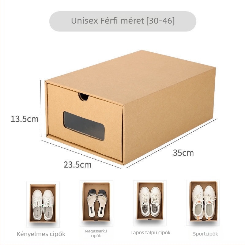 Kraftpapírból készült cipősdoboz fiókos – összecsukható tároló doboz otthonra vagy kollégiumba