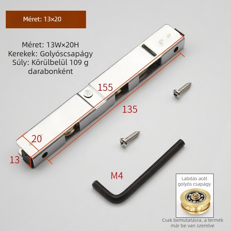 Rozsdamentes acél csúszóajtó görgő – hosszú kerék-készlet műanyag-vas- és alumínium ötvözethez, ajtókhoz és ablakokhoz