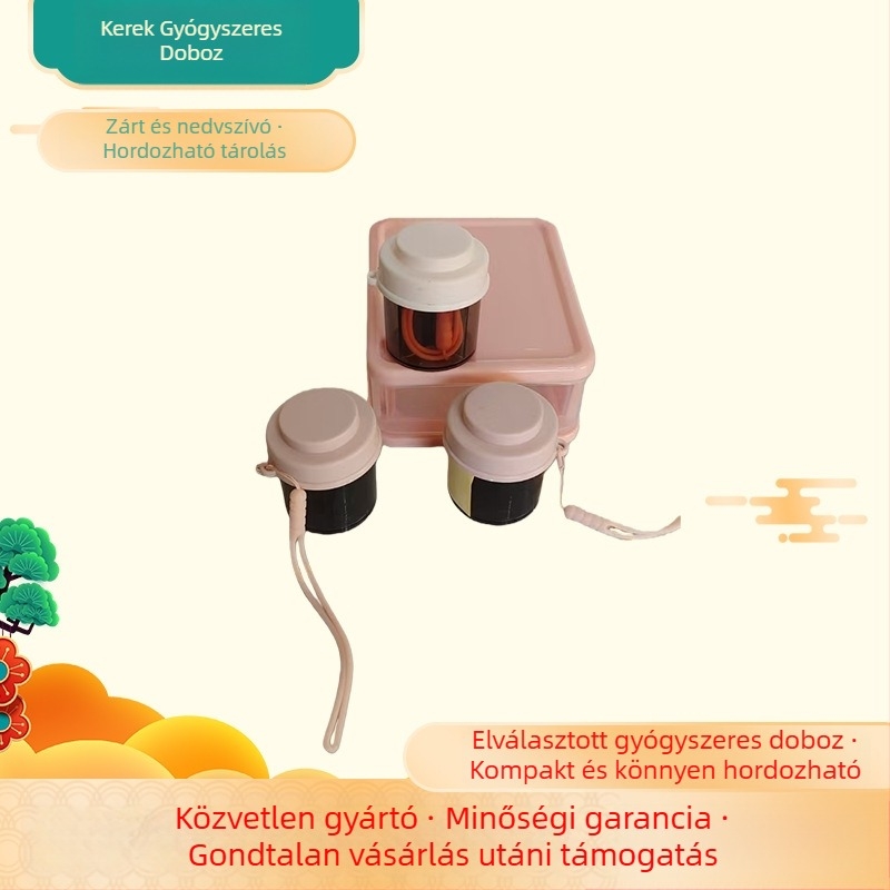 Kompakt gyógyszeres doboz ABS anyagból, osztott rekeszekkel, forgatható fedéllel, porálló, 7 napos hétre, napi 3 étkezéssel
