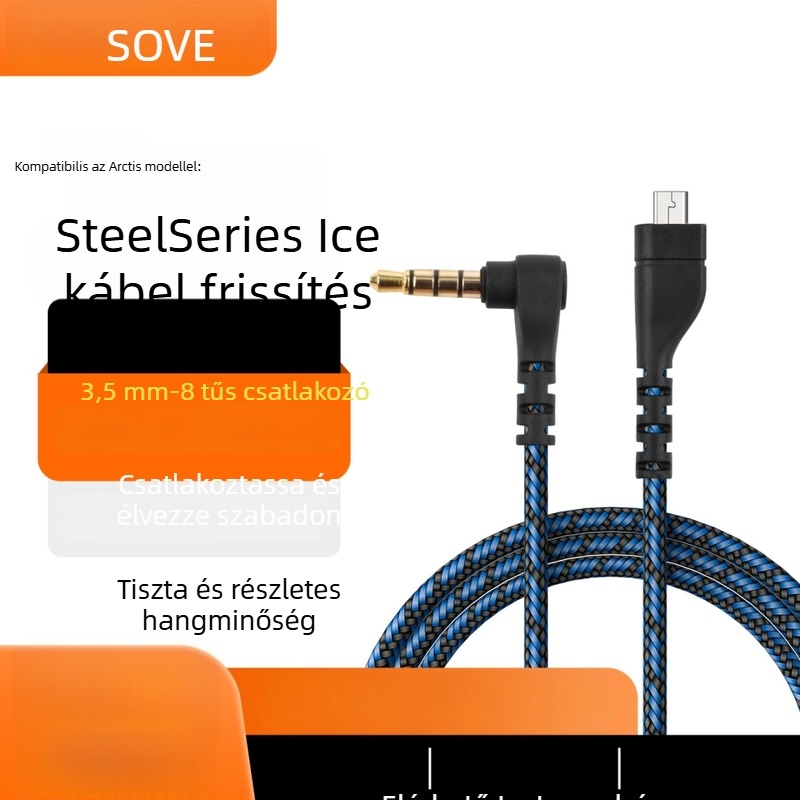 Kötött fejhallgató-kábel 8 tűs, kompatibil SteelSeries Arctis 3/5/7 Pro
