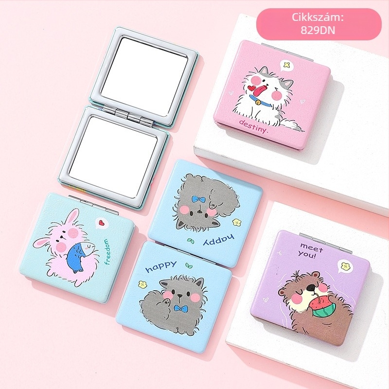 Sminktükör, kétoldalú, összecsukható, hordozható, fém keret és alumínium tükör