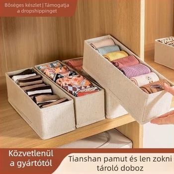 Pamut- és lenanyagú fehérneműtároló doboz, 18 rekesz, fedél nélkül, ruhásszekrényhez és szekrénybe