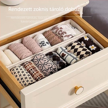 Pamut- és lenanyagú fehérneműtároló doboz, 18 rekesz, fedél nélkül, ruhásszekrényhez és szekrénybe