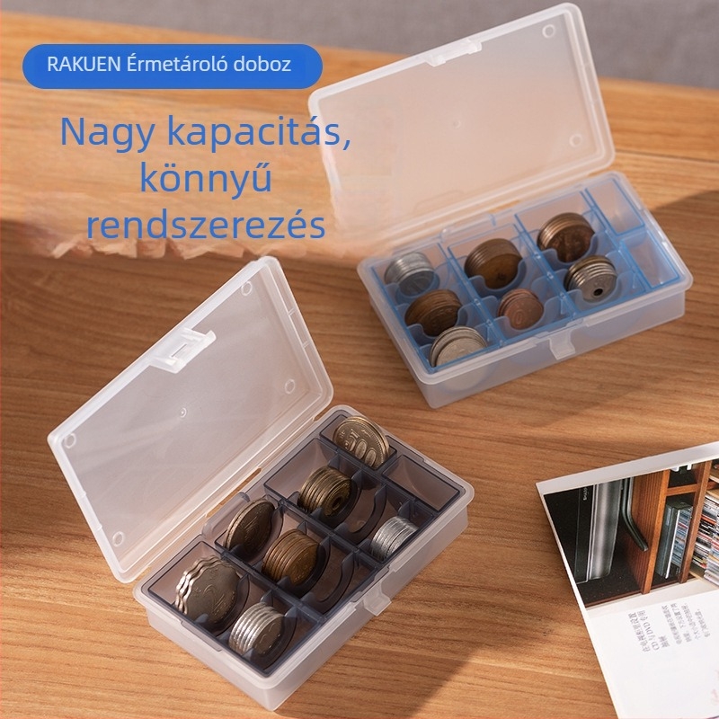 Érmék és bankjegyek tároló doboza szeparátorral és fedéllel